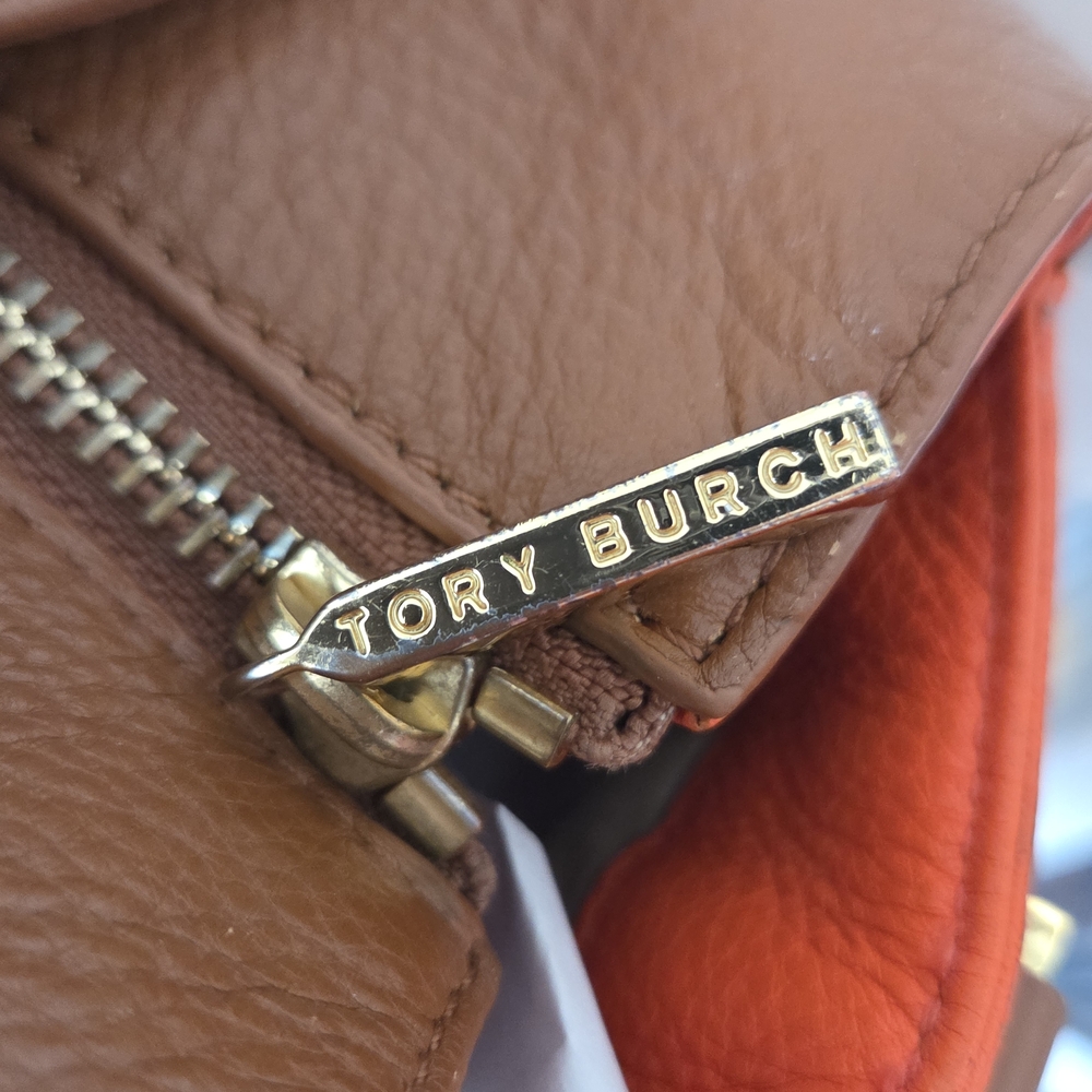 Tory Burch Brown and Orange Leather Tote Bag - Picture 11 of 16
